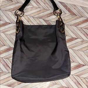 JPK PARIS 75 brown Nylon Hobo Bucket Bag gold hardware.